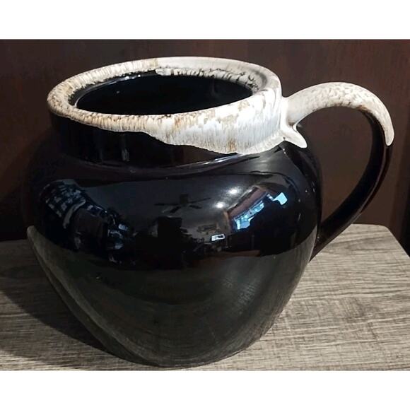 Vintage PFALTZGRAFF Pottery Handle Brown White Drip Glaze Planter Pot 6" X 8" - Picture 1 of 5